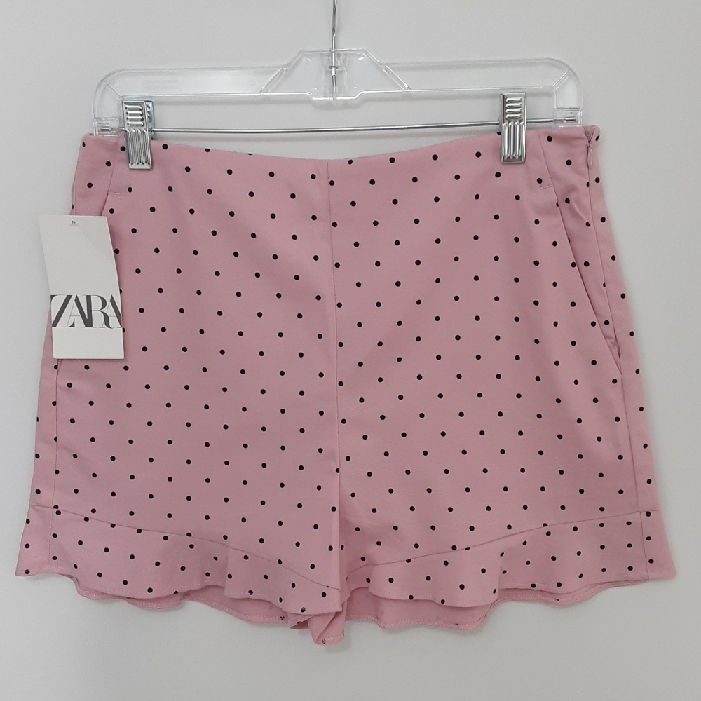 Zara pink polka dot high waist shorts stretch LG
